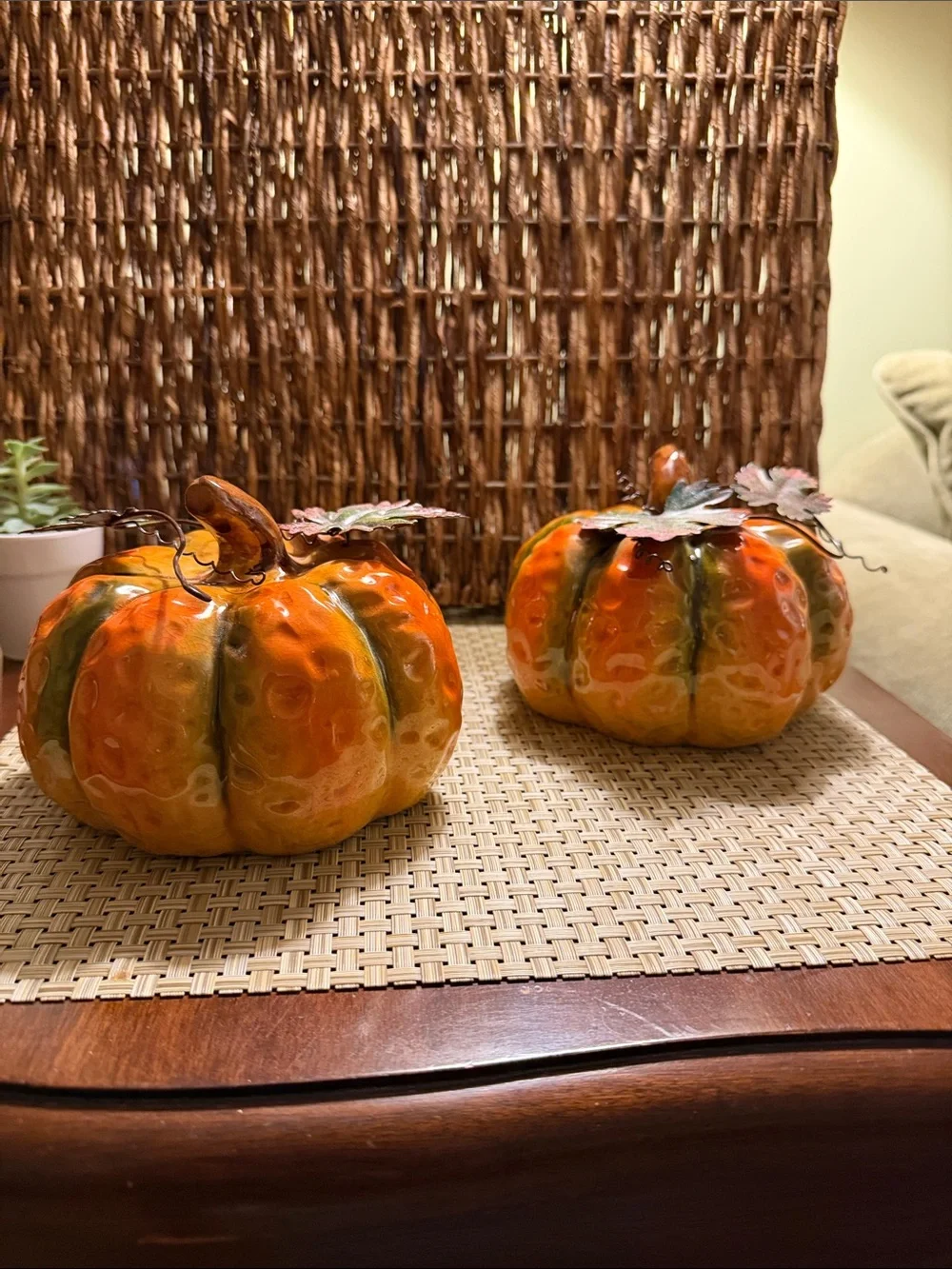Set of 2 ceramic Pumpkins Halloween decor